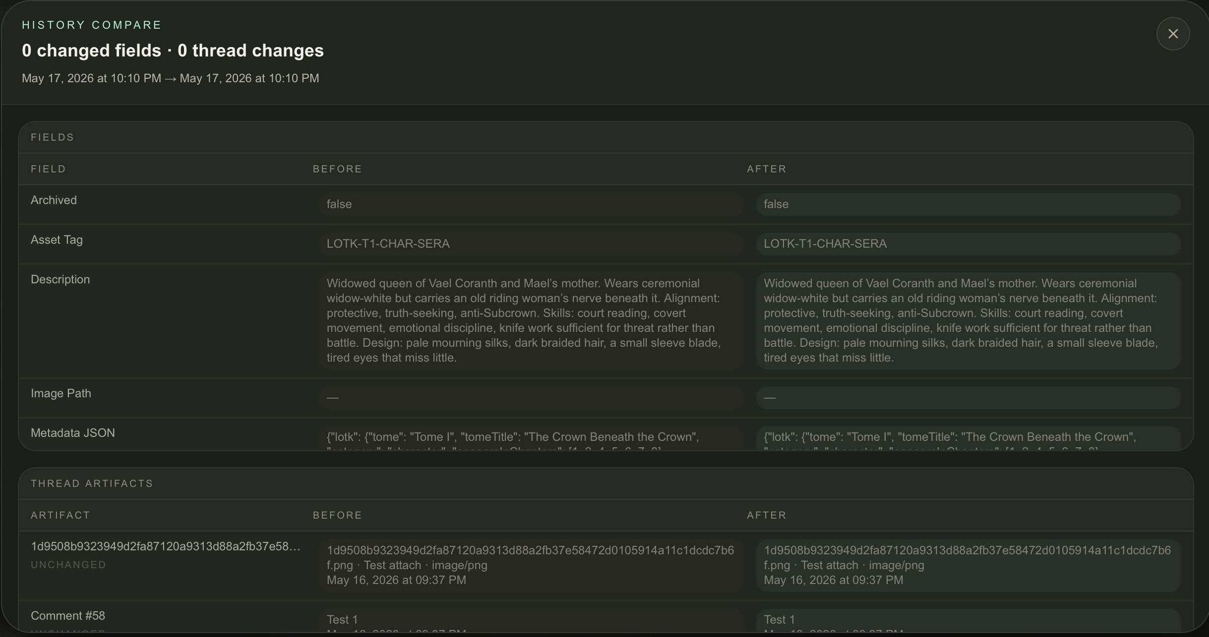 Nolta history compare screen