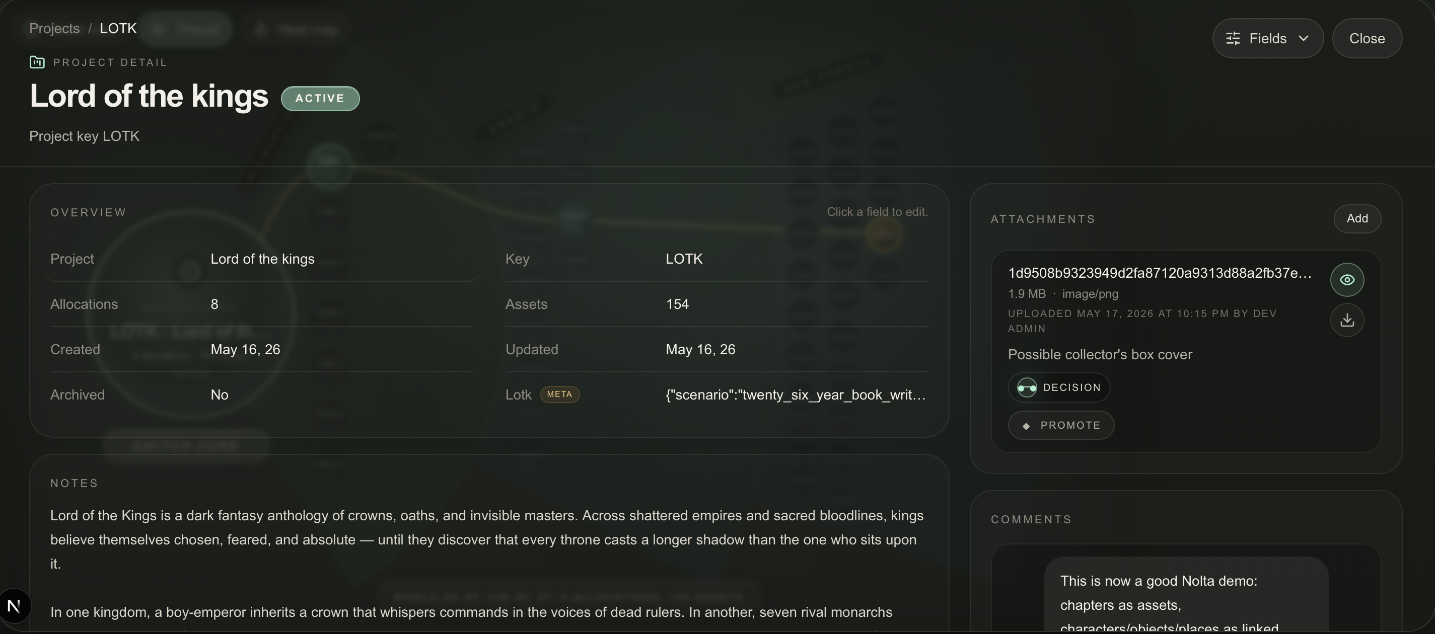 Nolta project detail screen