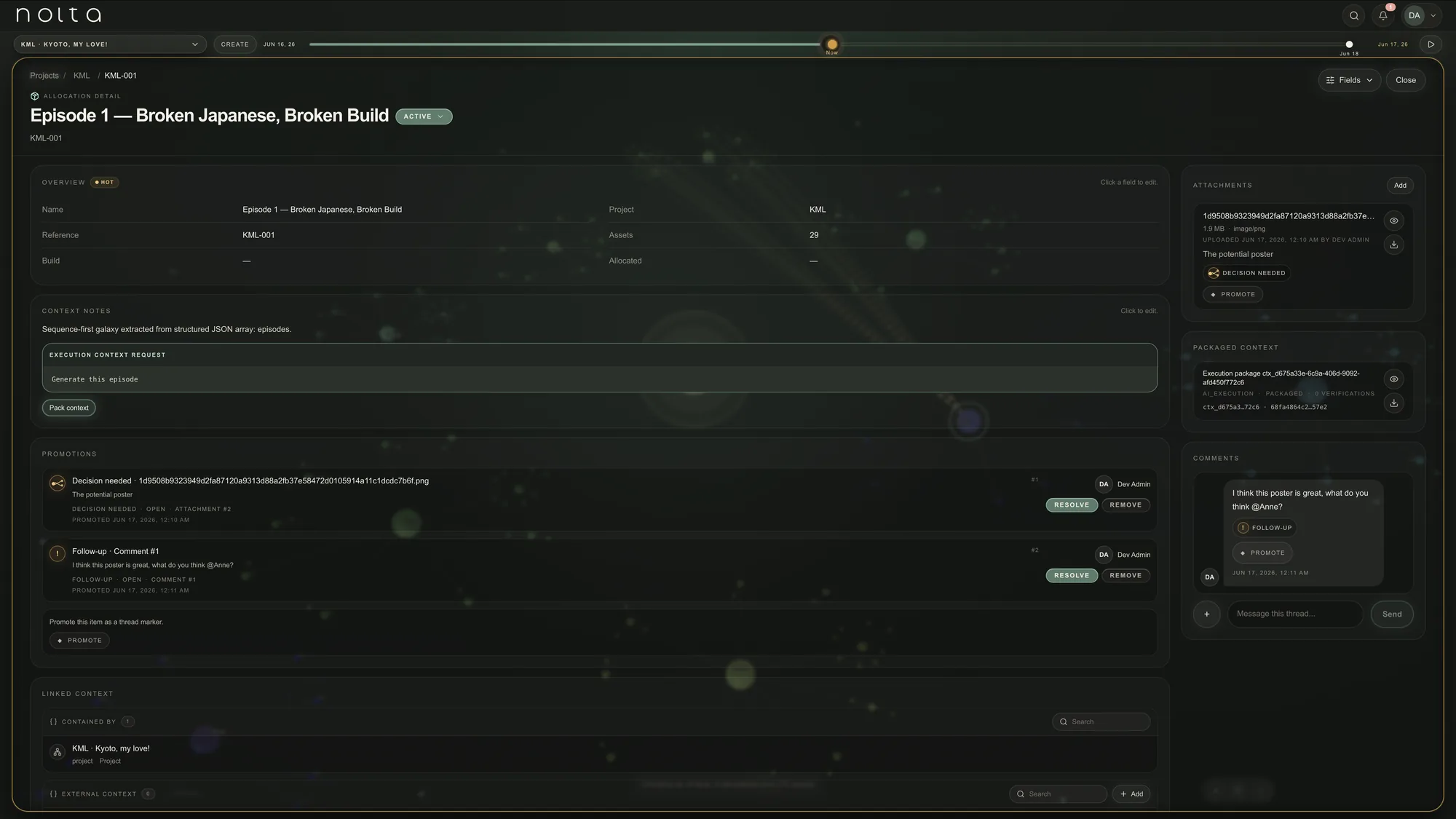 Nolta Observatory showing structured project context